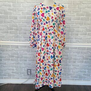 JulyLiebe Heart Gem Colorful Long Sleeve Long Dress Art to Wear Whimsical NEW M